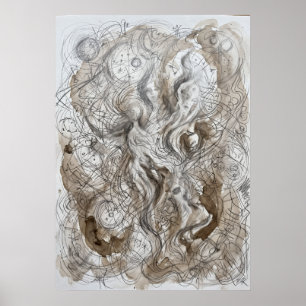 Whirling Spirit Faces Abstract Drawing Poster