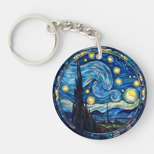 Whirling Starry Night-Inspired Art Print Keychain (Front)