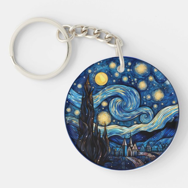 Whirling Starry Night-Inspired Art Print Keychain (Front)