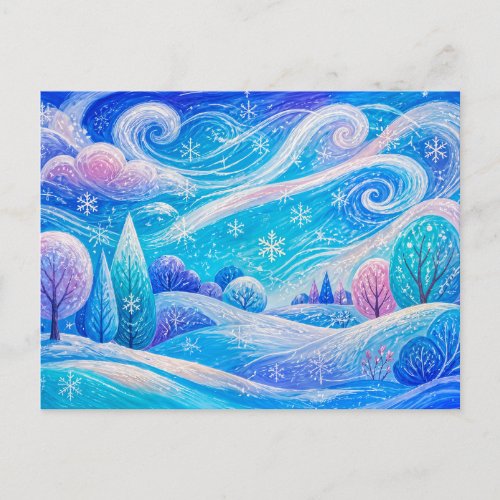 Whirling Winter Snow Over Gentle Hills Postcard