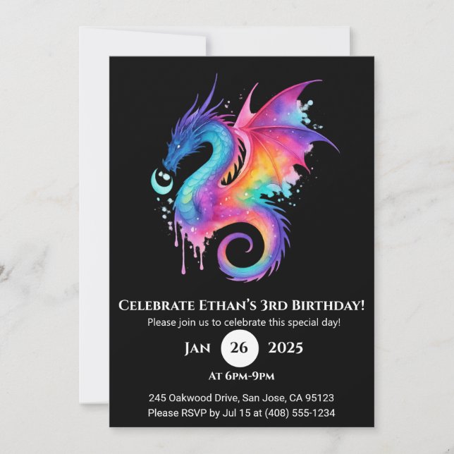 Whirlwind Galaxy Dragon Birthday Invitation (Front)