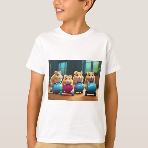 Whirlwind Wheely Hamsters _ Fun Cartoon Print T_Shirt