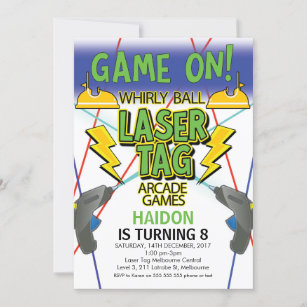 Whirly Ball Laser Tag Arcade Games Birthday Invitation