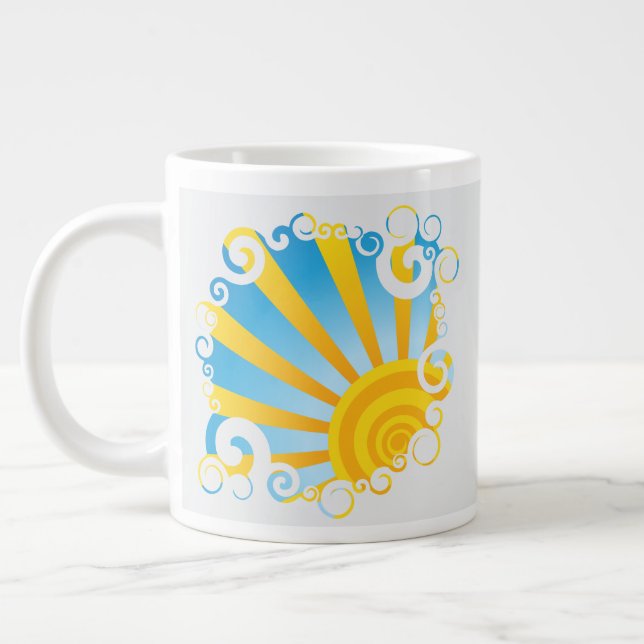 Whirly Clouds Over Sun Burst Giant Coffee Mug (Left)