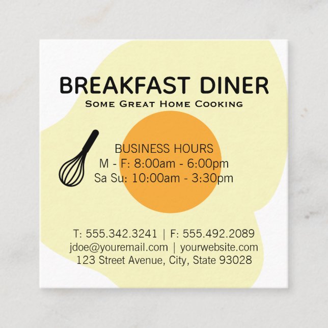 Whisk and Egg Breakfast Restaurant Square Business Card (Front)