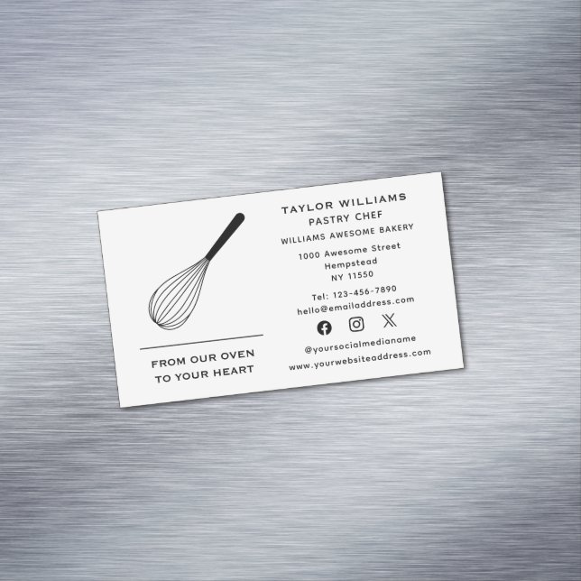 Whisk Baker Bakery Bake Shop Catering Social Media Business Card Magnet (In Situ)