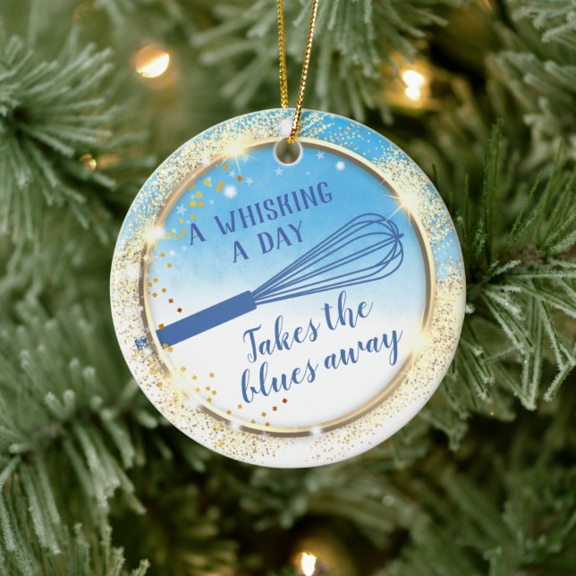 Whisk baking takes the blues away bakery Christmas Ceramic Ornament (Tree)