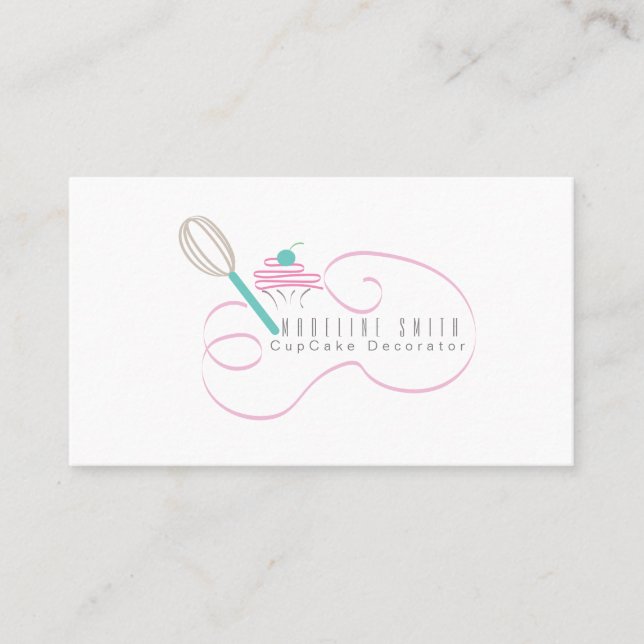 Whisk Cupcake Baking Cake Decorator Swirls Business Card (Front)