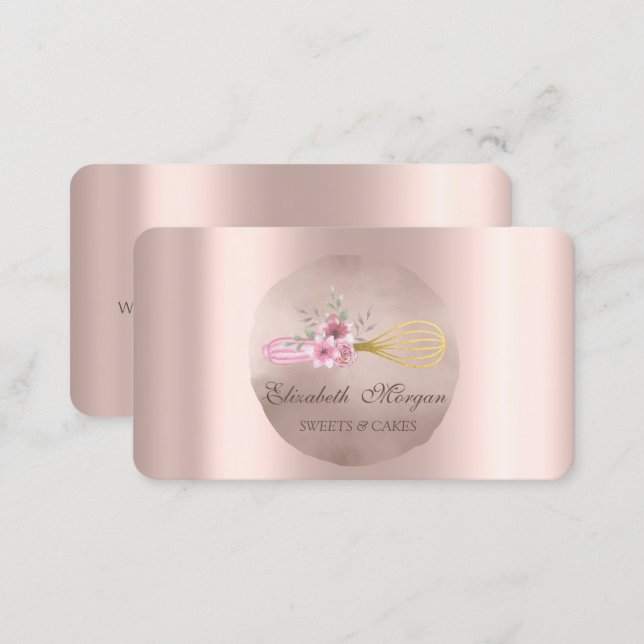 Whisk Flowers Rose Gold Circle  Business Card (Front/Back)