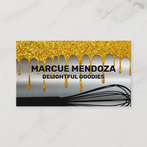 Whisk  Gold Glitter Drip  Metallic Business Card