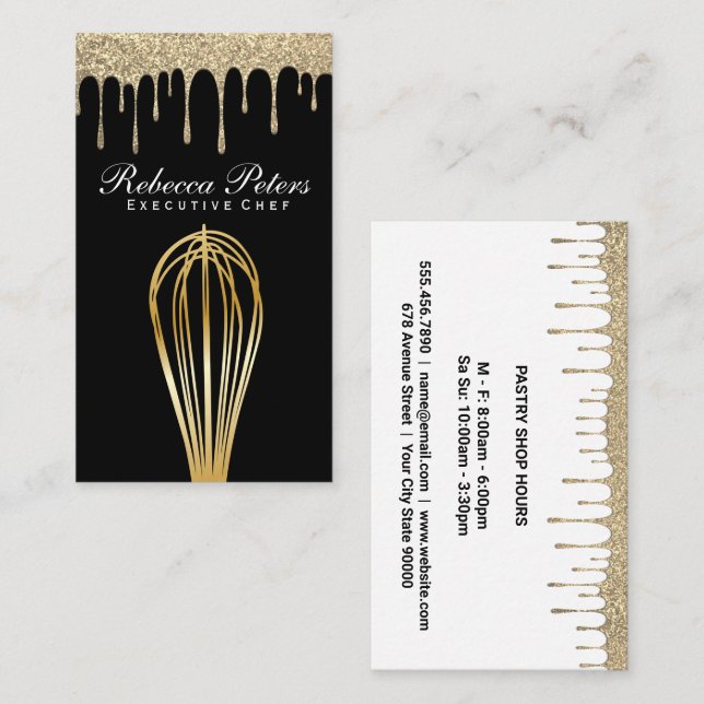Whisk Golden | Glitter Drip Syrup Business Card (Front/Back)