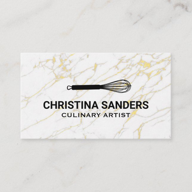 Whisk Icon | Gold Foil Marble Business Card (Front)