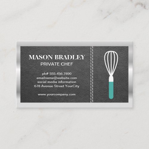 Whisk  Leather Stitched  Metallic Border Business Card