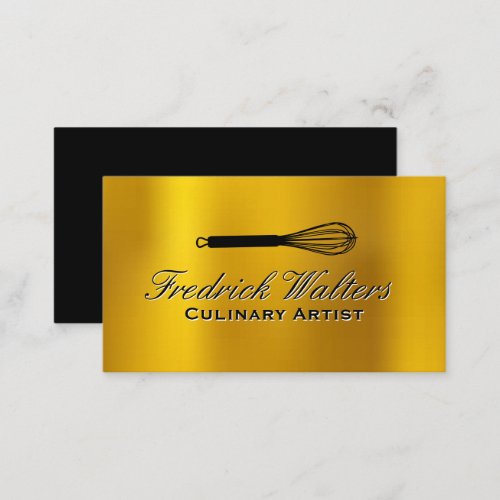 Whisk Logo  Gold Metal Background Business Card