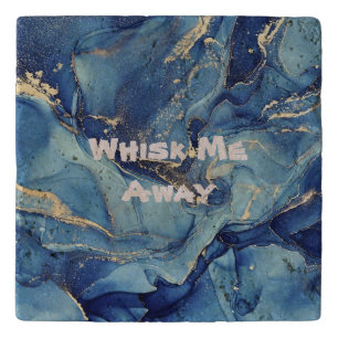 Whisk me away Blue Marble Monogrammed Trivet