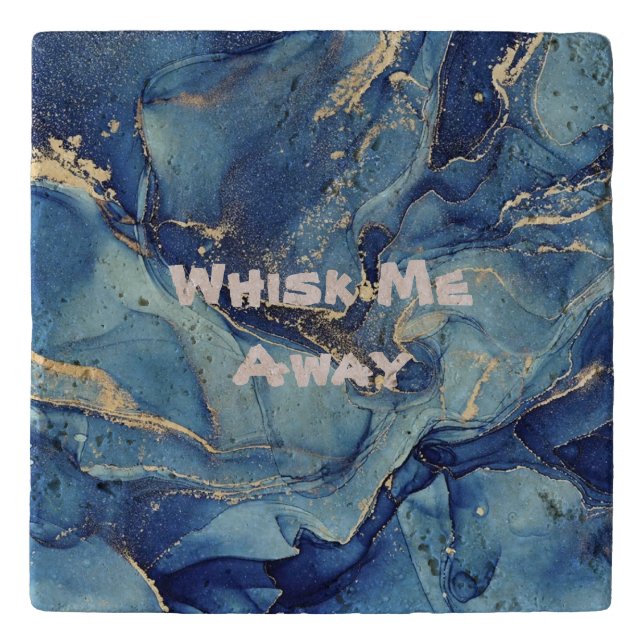 Whisk me away Blue Marble Monogrammed | Trivet (Front)