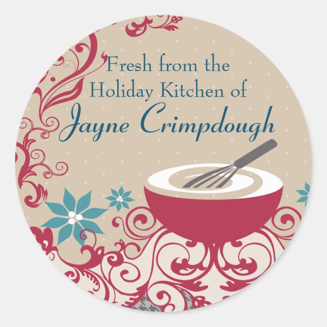 Whisk mixing bowl Christmas holiday food label (Front)