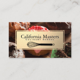 Whisk Pastry Donuts Gold Frame Business Card