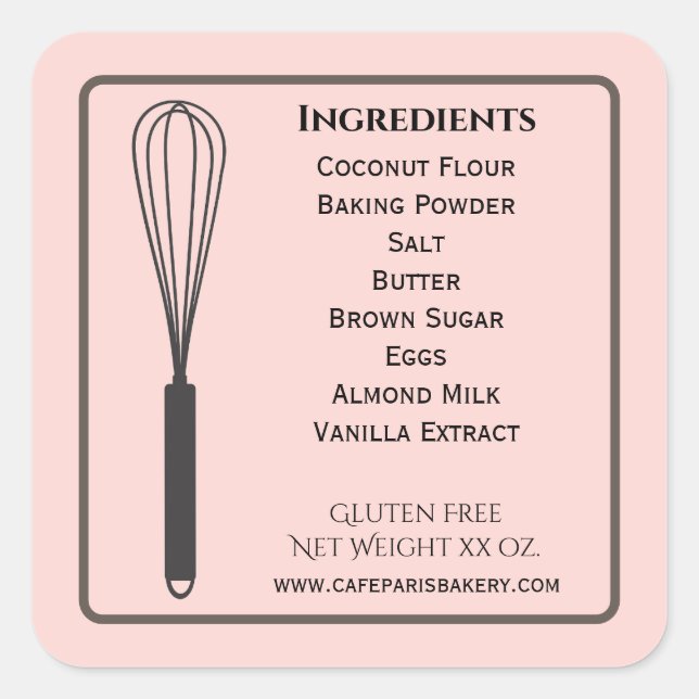 Whisk Pink Bakery Product Label Ingredients (Front)
