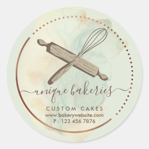 Whisk Rolling Pin Girly Bakery Brand cutest Ombre Classic Round Sticker