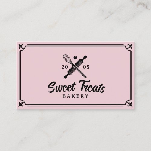 Whisk  Rolling Pin Handmade with Love Bakery Pink Business Card