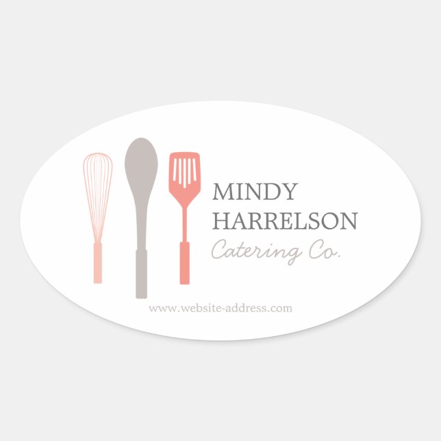 WHISK SPOON SPATULA LOGO II for Bakery, Catering Oval Sticker (Front)