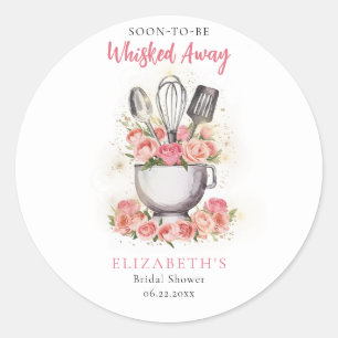 Whisked Away Baking Mixer Bowl Roses Bridal Shower Classic Round Sticker