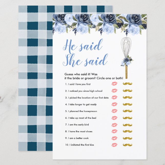 Whisked Away he said she said Games Card (Front/Back)