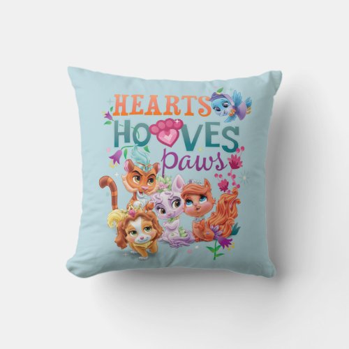 Whisker Haven  Hearts Hooves Paws Graphic Throw Pillow