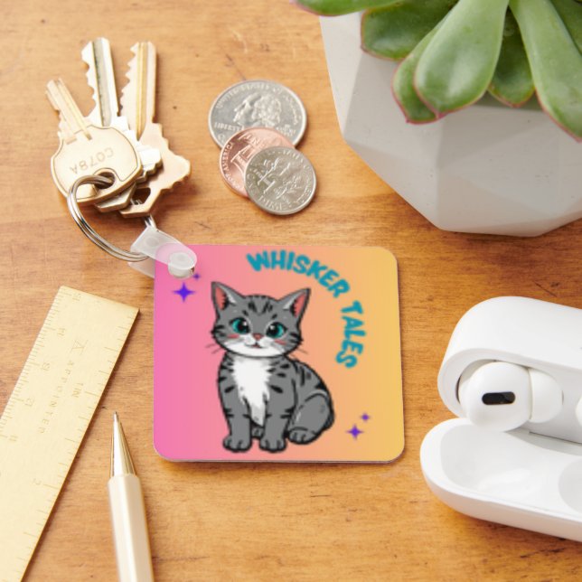 Whisker Tales Cute Gray Cat Keychain  (Desk)