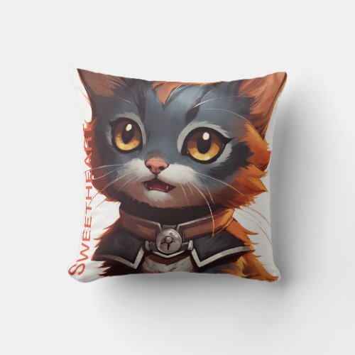Whisker Tales Vintage Comic Cat T_Shirt Design Throw Pillow