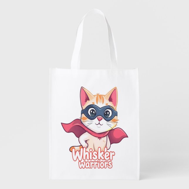 Whisker Warriors – Pastel Hero Cat Grocery Bag (Front)
