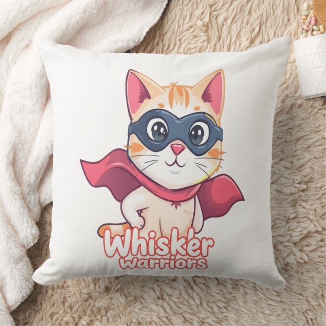 Whisker Warriors – Pastel Hero Cat Throw Pillow (Blanket)