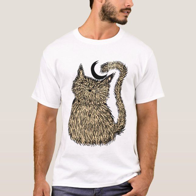 Whisker Whimsy: The Fluffy Night Cat T-Shirt (Front)