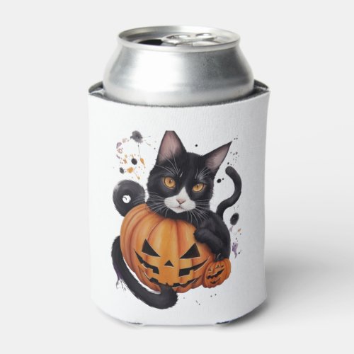 Whisker Wonderland Halloween Cat Portrait   Can Cooler