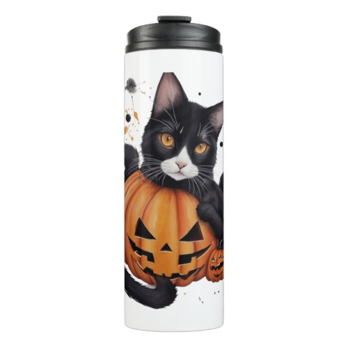 Whisker Wonderland Halloween Cat Portrait   Thermal Tumbler