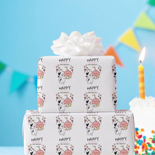 Whisker Wonderland Princess 1st Birthday Wrapping Paper (Creator Uploaded)