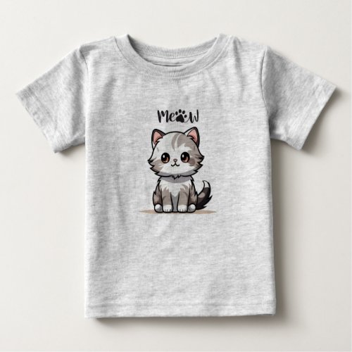 Whisker Wonders Grey Cute Cat Illustration Tee Baby T_Shirt