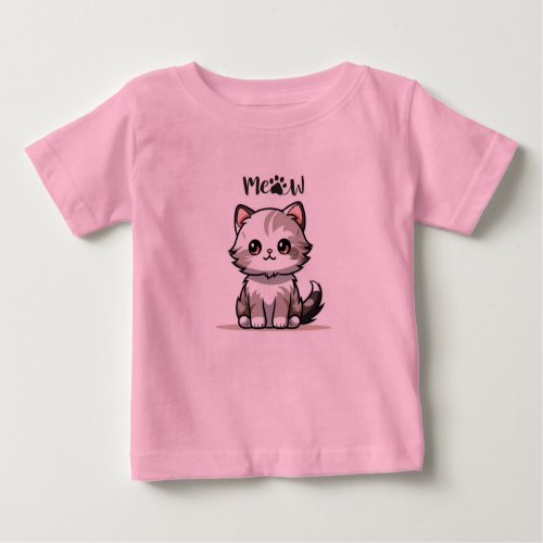 Whisker Wonders Grey Cute Cat Illustration Tee Baby T_Shirt