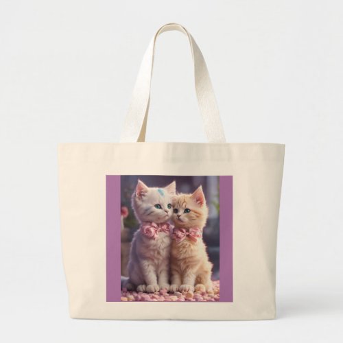 Whiskered Bliss Marshmallow Kitten Design Totabag Large Tote Bag