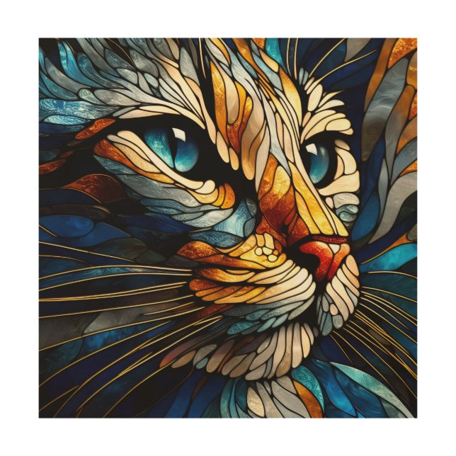 Whiskered Elegance - AI-generated Cat Wood Wall Art (Front)