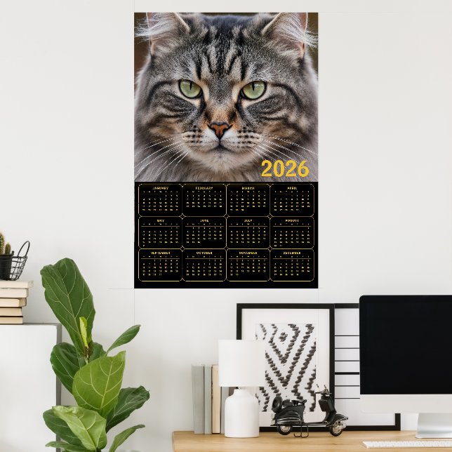 Whiskered Gaze: 2026 Tabby Calendar Poster (Home Office)