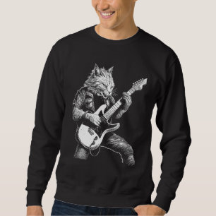 Whiskered Rockstar Cat Shredding the Strings Sweatshirt