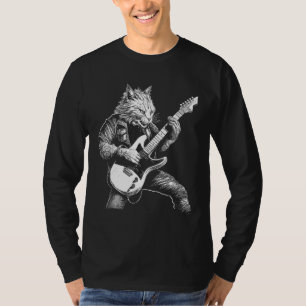 Whiskered Rockstar Cat Shredding the Strings T-Shirt