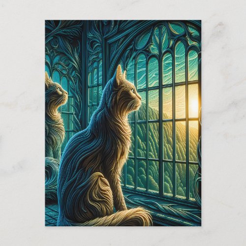 Whiskered Watchers by the Window Postcard
