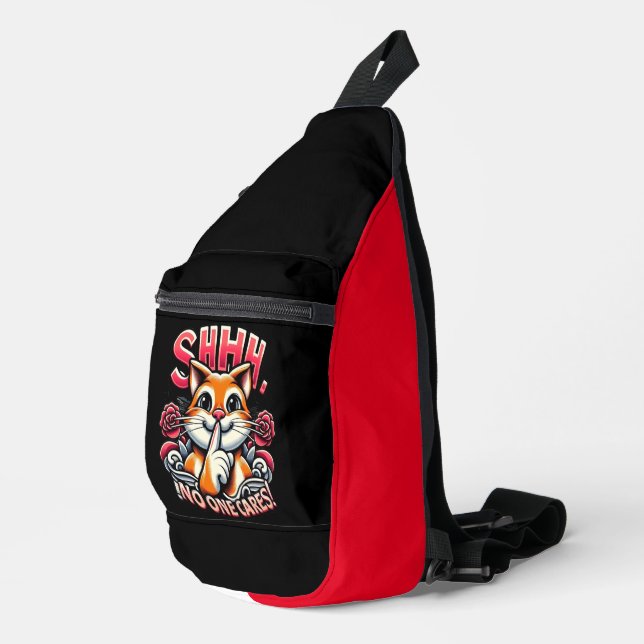 Whiskered Whispers An Artistic  Shhh No One Cares Sling Bag (Right Corner)