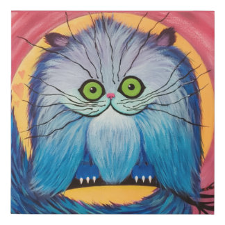Whiskered Wonder – Bright Blue Fantasy Cat Faux Canvas Print