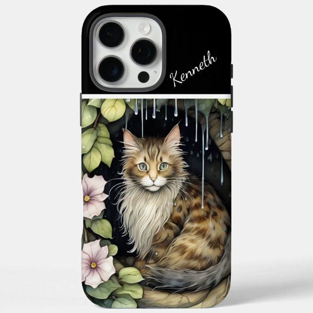 Whiskered Wonder in the Rain Case-Mate iPhone Case (Back)