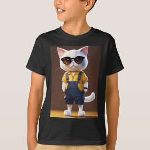 "Whiskered Workmate: Cheerful Cat in Pixar Style" T-Shirt