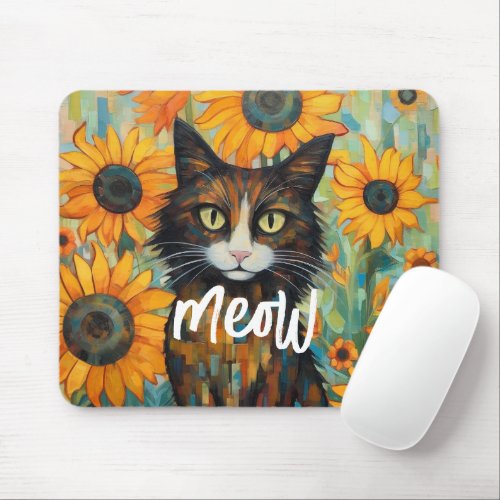 Whiskers and Sunflower Bliss Cat Lovers Mouse Pad